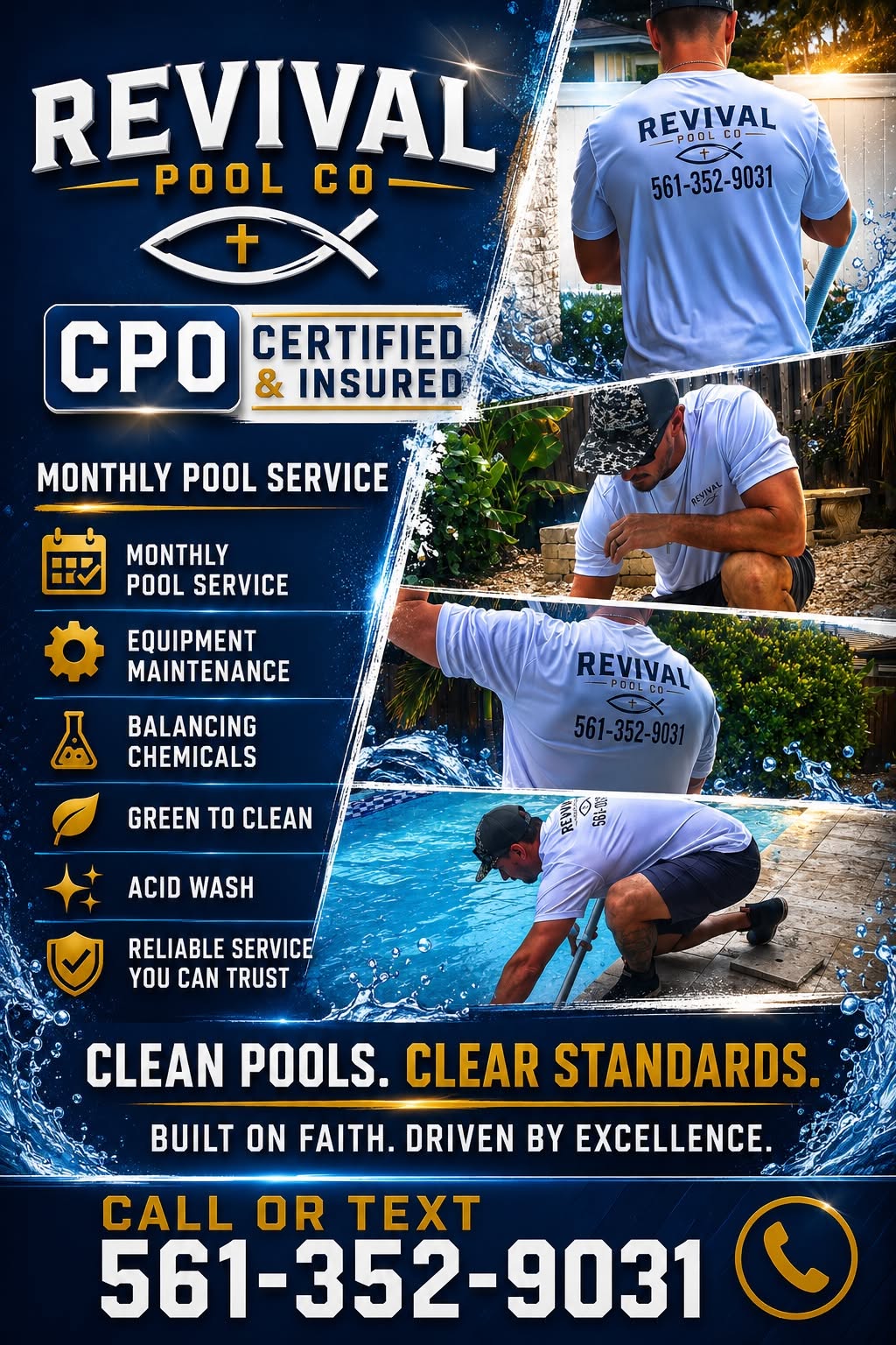 Kyle performing pool service work in four photos